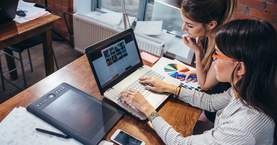two female website designers working on a new website design